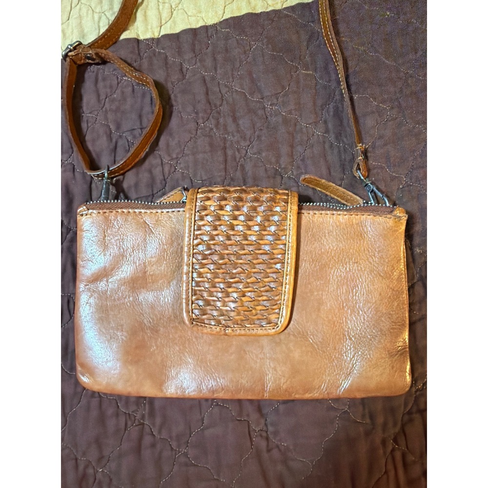 Vilenca Holland Brown Leather Woven Crossbody Bag Multi Compartment Small Purse